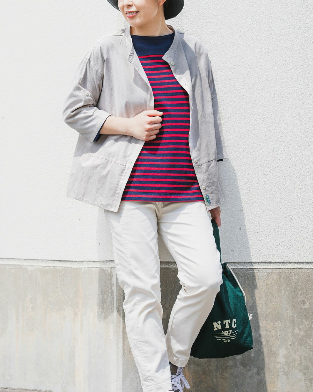 ノースオブジェクト north object ノーザントラック NORTHENTRUCK モックネック コクーン シャツ オフホワイト グレー グリーン M トップス 綿 ガーゼ生地 羽織 袖タブ 7分袖 5分袖 ロールアップ 秋 冬 カジュアル おしゃれ かわいい