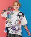 スカラー SCOLAR アニマル 蝶 花柄 Tシャツ オフホワイト アイボリー ブラック M トップス 綿 ポリエステル ゆったり スリット おしゃれ かわいい 春 夏 カジュアル 半袖
