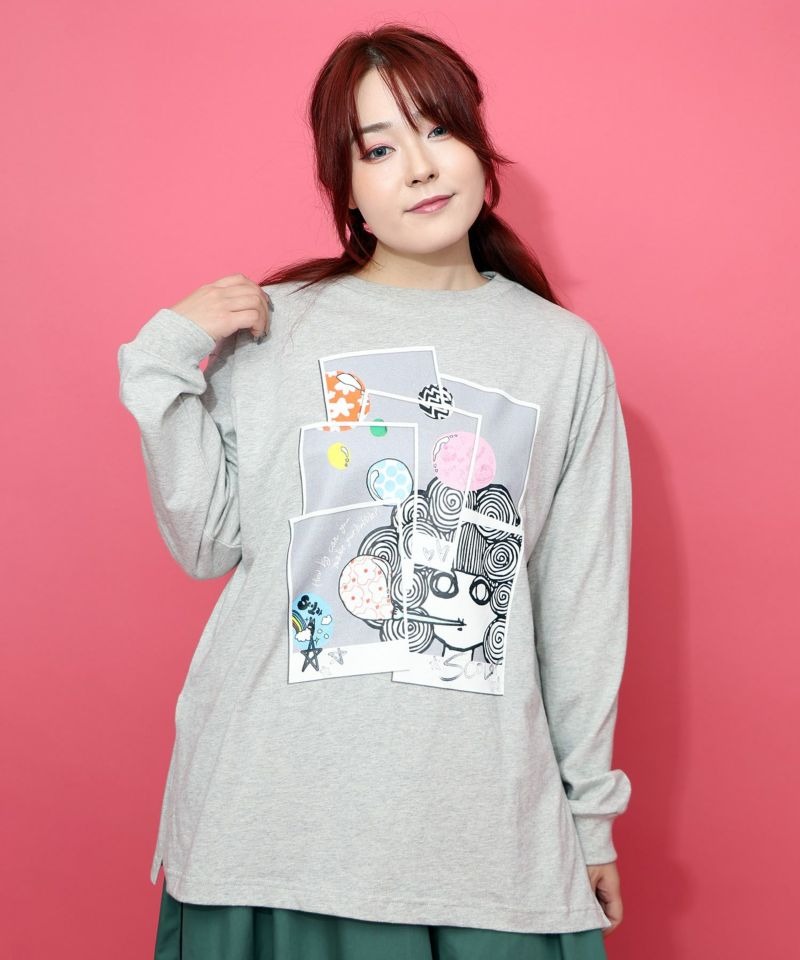 スカラー SCOLAR 風船ガム スカ子 チェキ ロンT 杢グレー ブラック パープル M トップス 綿 長袖 カッ..