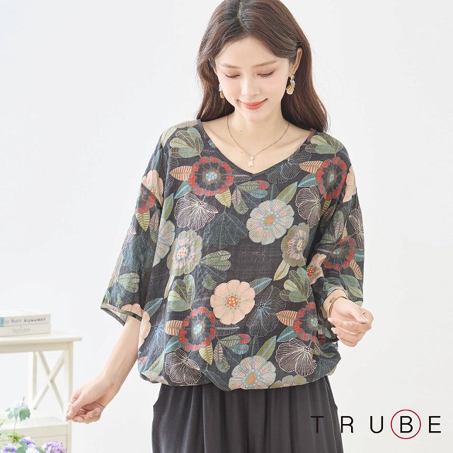 Rakuten - TRUBE ブラウス チュニック トップス 半袖 五分袖 綿 コットン Vネック シャツ 婦人服 ふつう 大人可愛い 春 夏 M L 30代 40代 50代 60代 普段着 通勤 旅行 おしゃれ かわいい カジュアル 即日発送 メール便 送料無料 チュニック385 N13-415