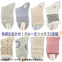 【新商品】【他の商品と一緒にお買い上げ送料無料 対象外地域あり】【代引き不可】【単品ポストにお届け】色柄おまかせ!クルー丈ソックス3足組