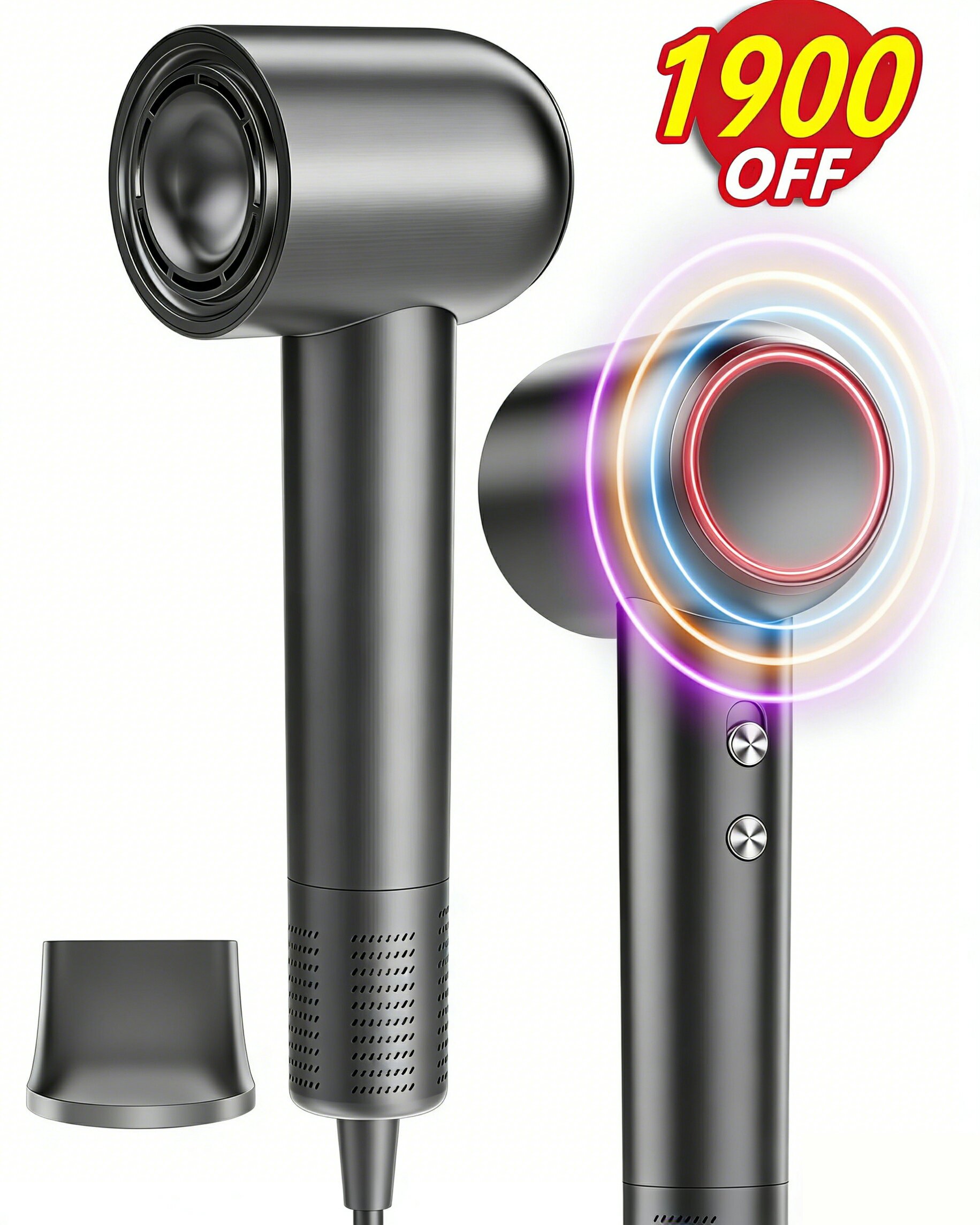★3/22限定1902円OFF★ドライヤー 大風量【15s速乾】 軽い 高速ヘアドライヤー 11億高濃度マイナスイオン 静電気抑制 AI温度制御 過熱保護 恒温 ヘアケア 髪質改善 4段階温度調節&2段階風量 ノズル付き コンパクト 静音 軽量 サロン/家庭用 2年保証