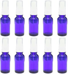 20ml スプレーボトル 遮光瓶 ガラス製 10本セット 透明キャップ付属 ミスト 霧吹き 保存容器 空瓶 (ブルー)