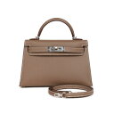 エルメス ミニケリー ケリーミニ2 ミニドゥ 外縫い エトゥープ エプソン シルバー金具 HERMES KELLY MINI 2 SELLIER 20 ETOU...