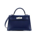エルメス ミニケリー ケリーミニ2 ミニドゥ 外縫い ブルーサフィール ボックスカーフ シルバー金具 HERMES KELLY MINI 2 SELLIER 2...