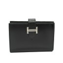 エルメス ベアン カードホルダー ウォレット ブラック ボックスカーフ シルバー金具 カードケース 財布 HERMES BEARN CARD HOLDER WA...