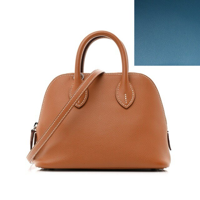 エルメス ミニボリード ヴェルソ ゴールド ブルーノール エヴァーカラー エバーカラー シルバー金具 HERMES MINI BOLIDE 1923 VERSO GOLD BLEU DU NORD EVERCOLOR SILVER HARDWARE【中古】のサムネイル