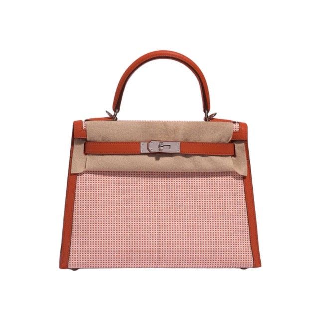 エルメス ケリー28 外縫い バイカラー テールバテュー エクリュ トワルキャドリーユ キャンバス スイフト シルバー金具 HERMES KELLY SELLIER 28 TEERE BATTUE ECRU TOILE QUADRILLE CANVAS SWIFT SILVER HARDWARE(4)