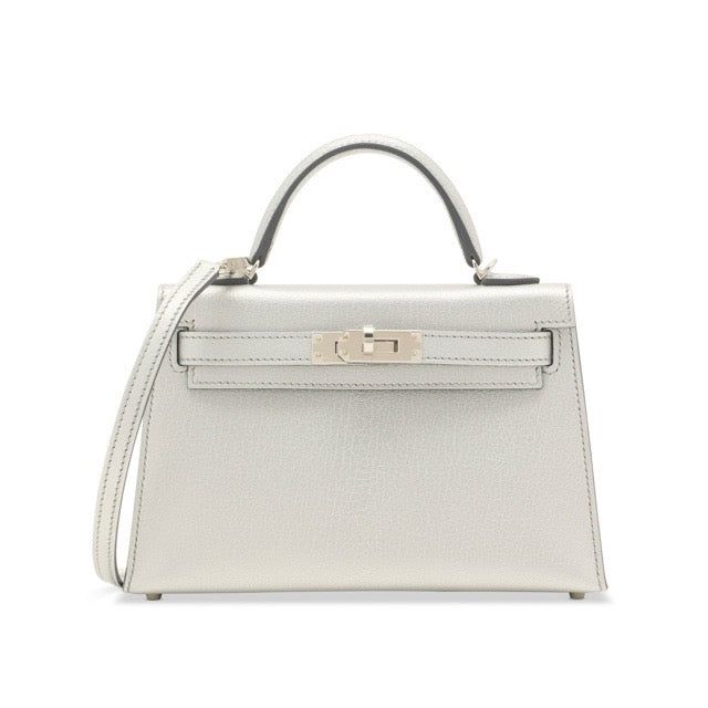 エルメス ミニケリー ケリーミニ2 ミニドゥ 外縫い アルジャン メタリックシルバー シェーブル シャムキラ シルバー金具 HERMES KELLY MINI ...