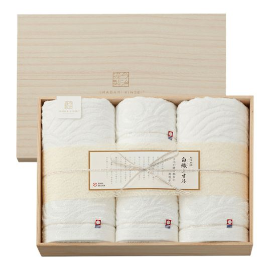 【ポイント5倍】imabari towel japan 今治タオル 今治謹製 白織タオル タオルセット（木箱入り）【出産内祝い 内祝い お祝い お祝い返し ギフト 出産祝い お返し 返礼 プレゼント 今治産 木箱 白タオル 清潔感 シンプル ギフトセット】【送料無料 送料込み】