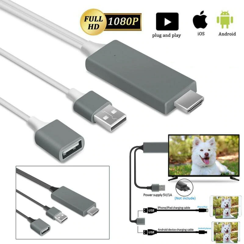 HDMI 変換ケーブル iPhone Android スマホ スマートフォン テレビ出力 1080Pアダプタ iphone 映像出力ケーブル アイフォン アンドロイド