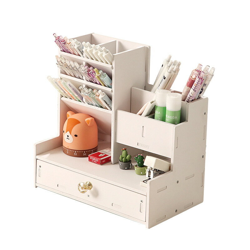 ペン立て ホワイト 組み立て式 引き出し 文房具 卓上 収納 化粧品収納棚 収納 引き出し 卓上 コスメ収納ラック 収納ラック コスメ収納棚 ホワイト 化粧品ケ...