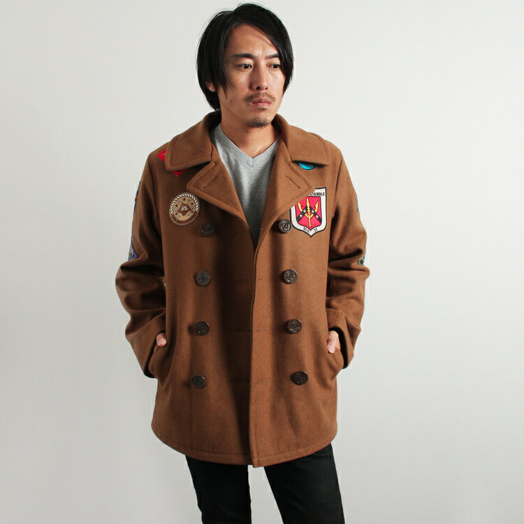 AVIREX 公式通販・オンライン/DEPOT限定 | ピーコート ファーイースト クルーズ/PEA COAT FAR EAST CRUISE(アビレックス アヴィレックス)メンズ 男性 冬コート Pコート ウール ネイビー キャメル 中綿 裏地 キルティング 防寒 ダブル ショート丈