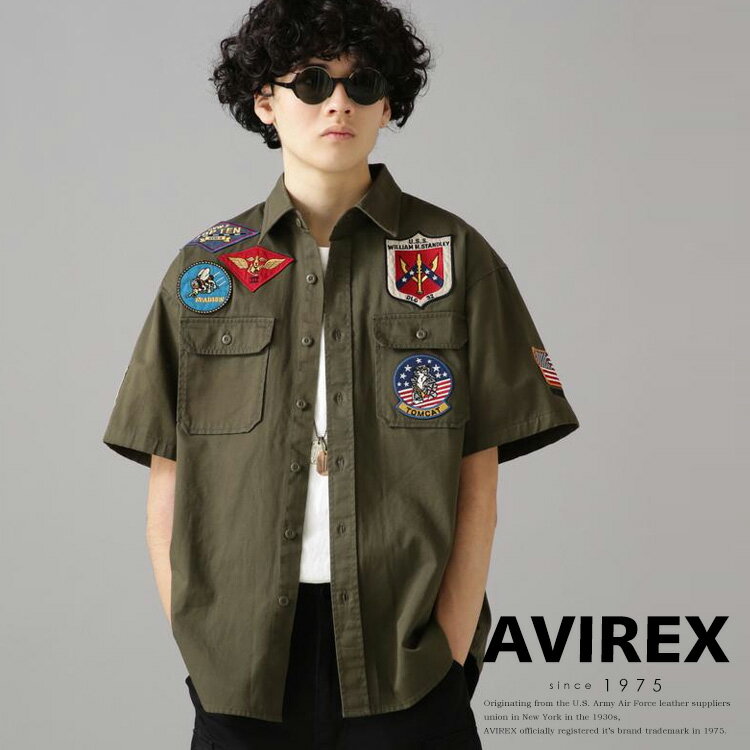 AVIREX 公式通販 TOP GUNのワッペンディティールをタウンユースにアレンジしたAVIREXの定番ミリタリーシャツTOPGUN SHORT SLEEVE SHIRT / トップガン 半袖 シャツ(アビレックス アヴィレックス)メンズ 男性