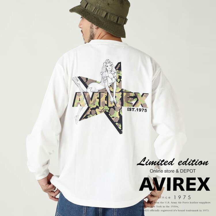 楽天AVIREXAVIREX 公式通販｜《WEB限定》CAMOUFLAGE STAR & PINUP GIRL L/S T-SHIRT / カモファラージュ スター＆ピンナップガール 長袖 Tシャツ（アビレックス アヴィレックス）メンズ 男性