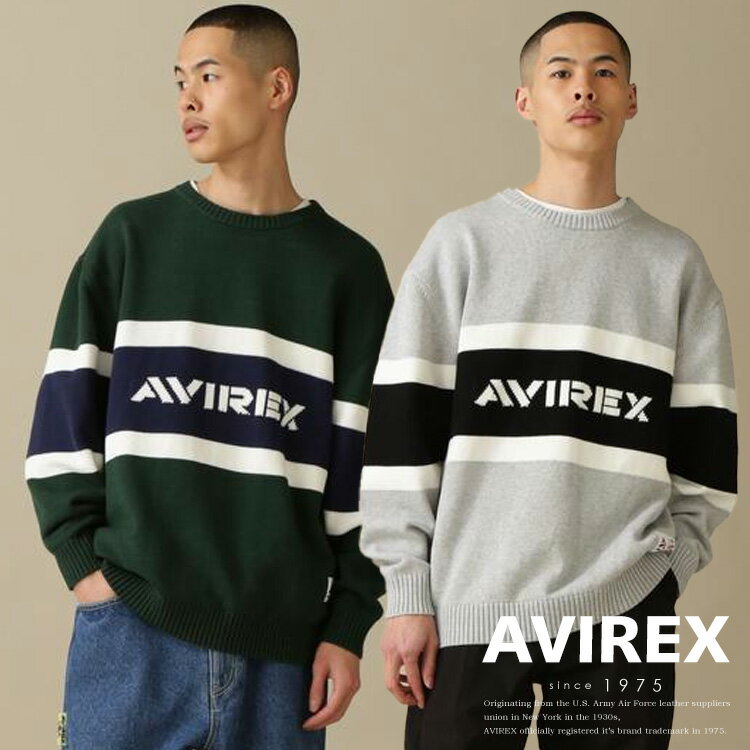 ☆★タイムセール｜【AVIREX】PANELLED BORDER LOGO KNIT / パネル ボーダー ロゴ ニット※セール品につき交換 返品不可