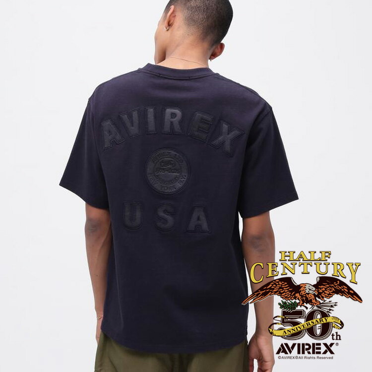 ★SALE｜AVIREX 公式通販｜《50th Anniversary》LEATHER PATCHED VARSITY T-SHIRT(アビレックス アヴィレックス)メンズ 男性※セール品につき交換 返品不可