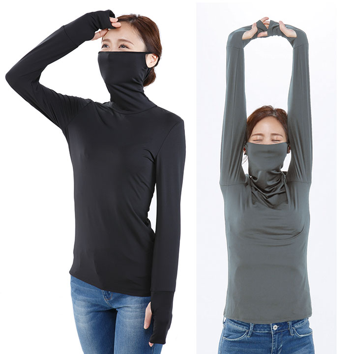 ストレッチUVロングTシャツ サラリ [Z1130] レディースファッション レディース 着るUVケア 指穴 通気性 吸水速乾 黒Tシャツ ロンT UVケア UVカット 伸縮素材 フェイスガード 黒 ブラック グレー M L LL 3L