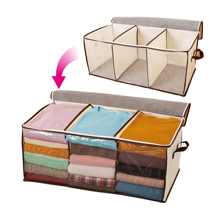 即納★ 炭消臭 大収納衣装袋 [Z1253] 洋服 衣替え たっぷり収納 便利グッズ クローゼット 押入れ 収納ケース 透明窓 両開きファスナー 小物整理 かばん ホコリよけ 消臭効果 炭シート内臓 不織布