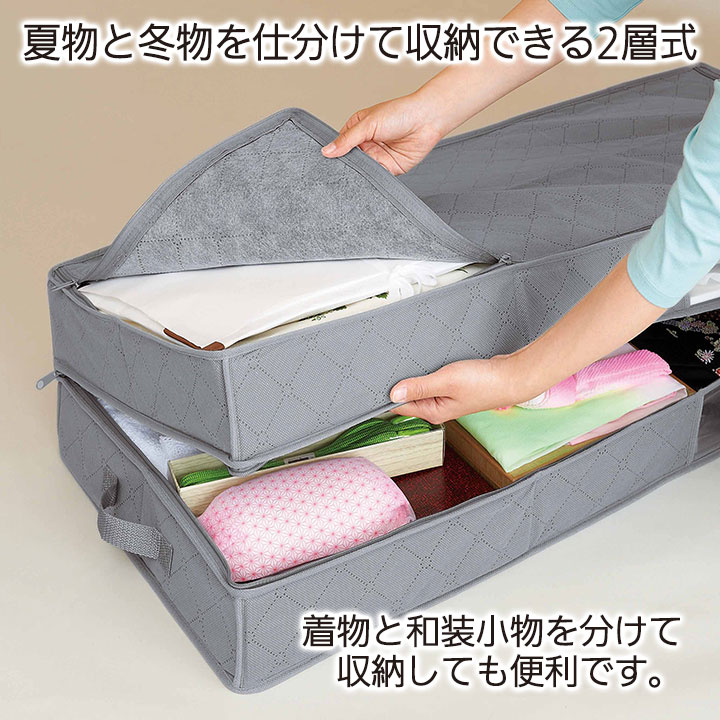 竹炭着物収納ケース 2層式 [Z1780] 着物 和装 浴衣 小物 収納 竹炭入り 三層構造 仕分け 収納 2層式 便利グッズ 押入れ 収納ケース 透明窓 両開きファスナー 整理整頓 衣替え 引き手付き 消臭効果 炭 不織布 avivare-10009858 AVIVARE(アビバーレ) サンプル画像3