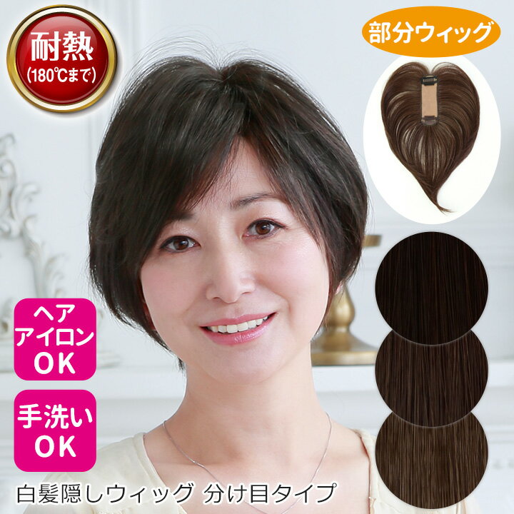 白髪隠しウィッグ（分け目タイプ）[Z1844] ヘアウィッグ 部分ウィッグ 頭頂部 つむじ 白髪 ヘアピース 分け目 ウィッグ 部分 自然 白髪隠し ボリュームアップ 増毛 部分かつら 部分用 ウイッグ ポイントウィッグ 耐熱