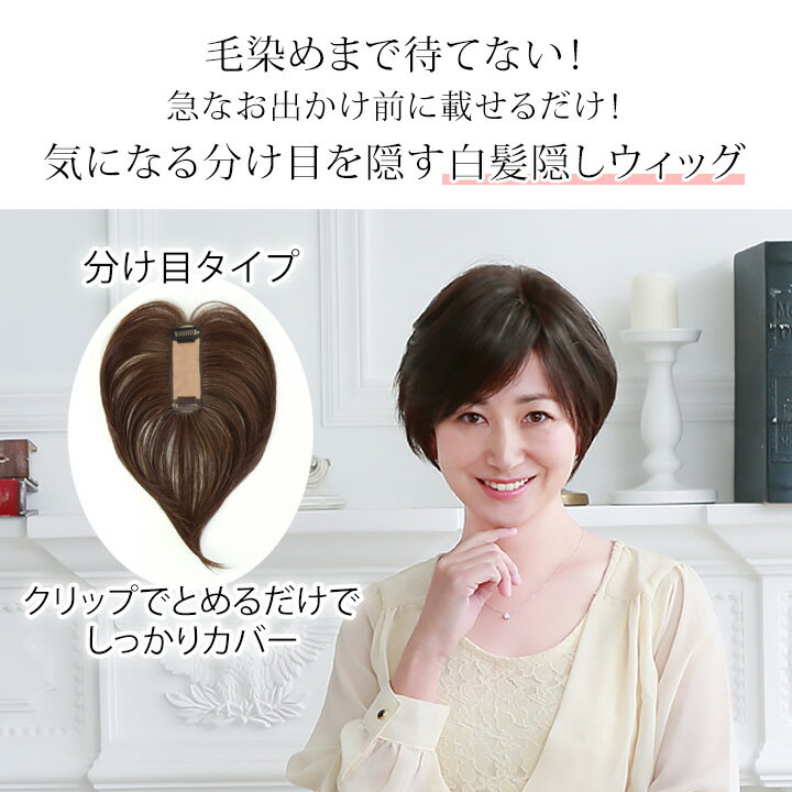 白髪隠しウィッグ（分け目タイプ）[Z1844] ヘアウィッグ 部分ウィッグ 頭頂部 つむじ 白髪 ヘアピース 分け目 ウィッグ 部分 自然 白髪隠し ボリュームアップ 増毛 部分かつら 部分用 ウイッグ ポイントウィッグ 耐熱