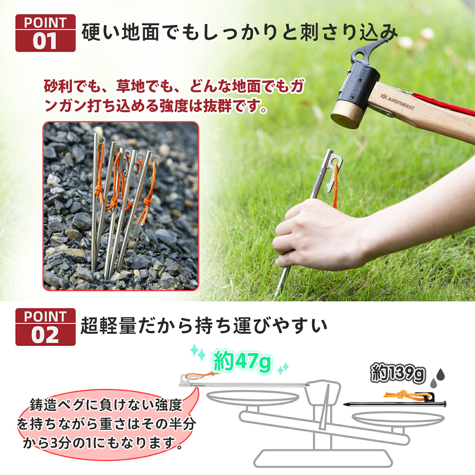 AVOFOREST 【新開発】ペグ チタン製 チタンペグ レーザー一体化溶接 反射材入り固定ロープ付き 超軽量 高強度 20cm/25cm/30cm/35cm/40cm 4本/6本/8本/16本セット テント用 タープ用 アウトドア/キャンプ 用品 岩場 砂浜 砂利 硬い土 草地 avoforest-10000009 AVOFOREST楽天市場店 サンプル画像3