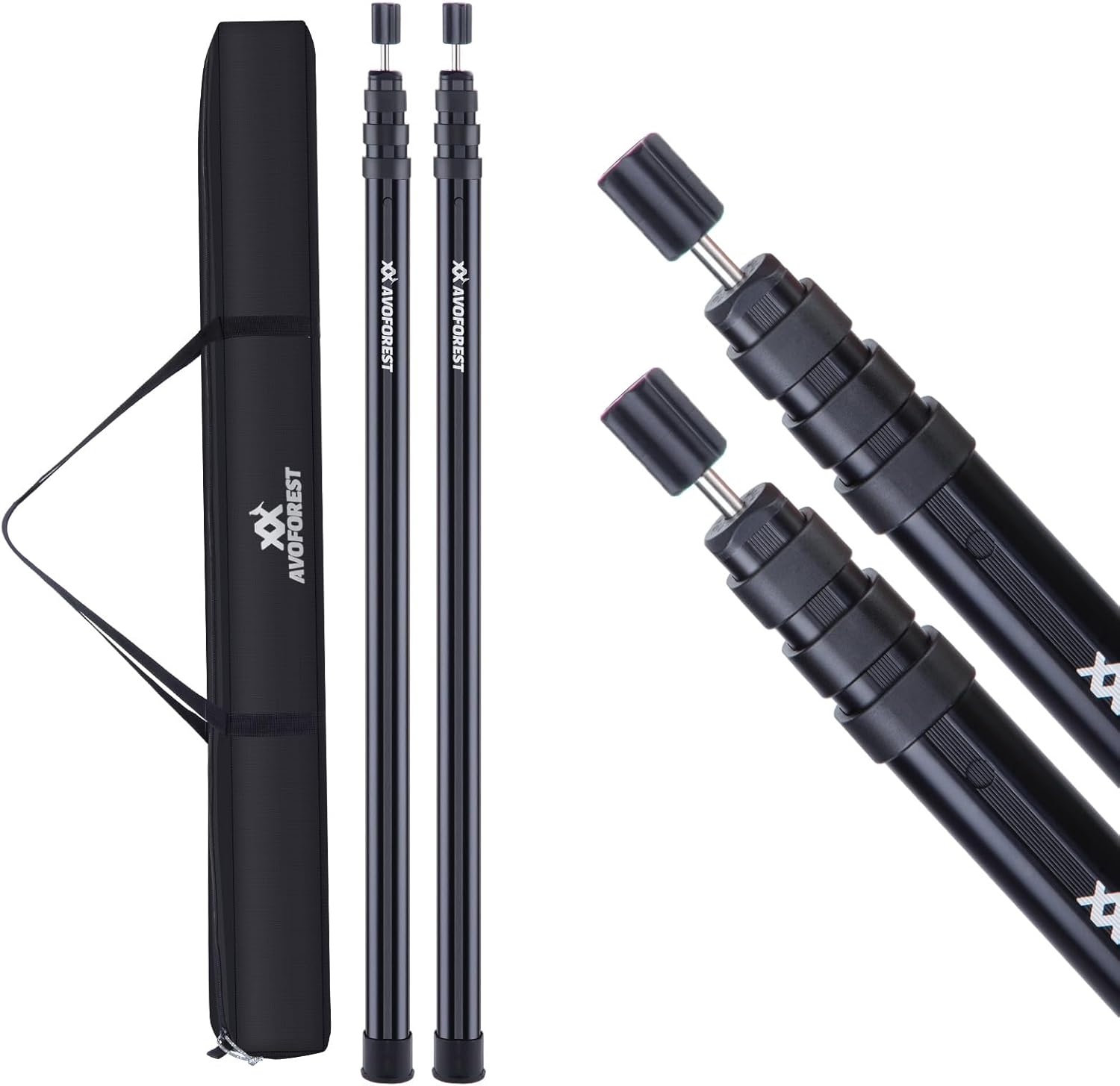 Rakuten - タープポール スクエア AVOFOREST 伸縮式 テントポール 長さ87cm~280cm 最大直径35.5mm 10cm間隔調節 A6061アルミ合金製 4節 2本セット コンパクト 高強度 専用収納袋 エンドキャップ付 設営簡単 キャンプ用品 アウトドア