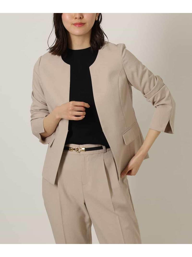 【洗える/セットアップ対応/麻調シリーズ】麻調キーネックジャケット a.v.v アー・ヴェ・ヴェ スーツ・フォーマル スーツジャケット ネイビー ベージュ グレー【送料無料】[Rakuten Fashion]