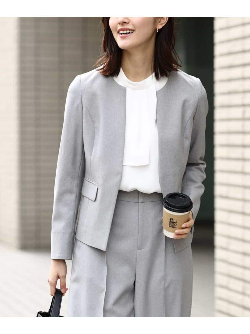 【洗える/セットアップ対応/麻調シリーズ】麻調キーネックジャケット a.v.v アー・ヴェ・ヴェ スーツ・フォーマル スーツジャケット ネイビー ベージュ グレー【送料無料】[Rakuten Fashion]