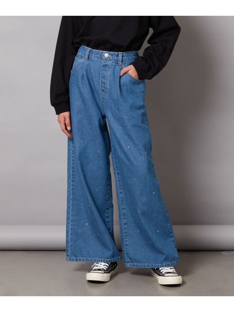 【SALE／19%OFF】[120-130]ビジューデニムワイドパンツ a.v.v アー・ヴェ・ヴェ パンツ その他のパンツ..
