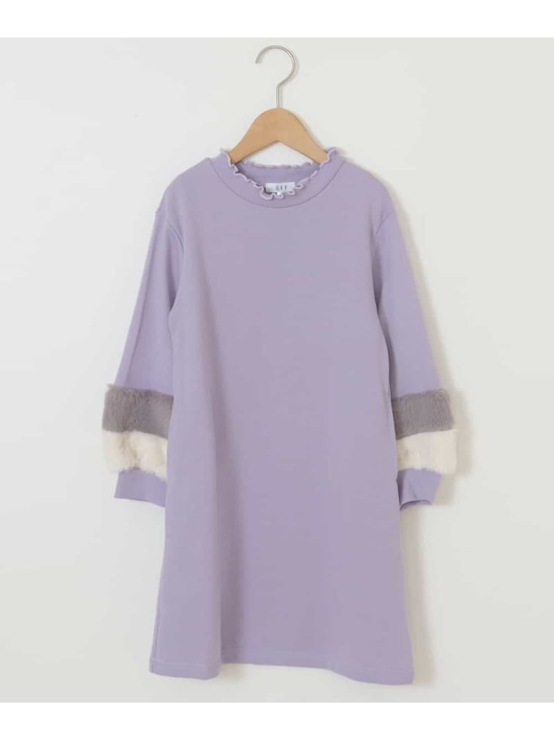 【SALE／59%OFF】[100-130]フリルネック袖ファートレーナーワンピース a.v.v アー・ヴェ・ヴェ ワンピース・ドレス ワンピース グリーン パープル【RBA_E】[Rakuten Fashion]