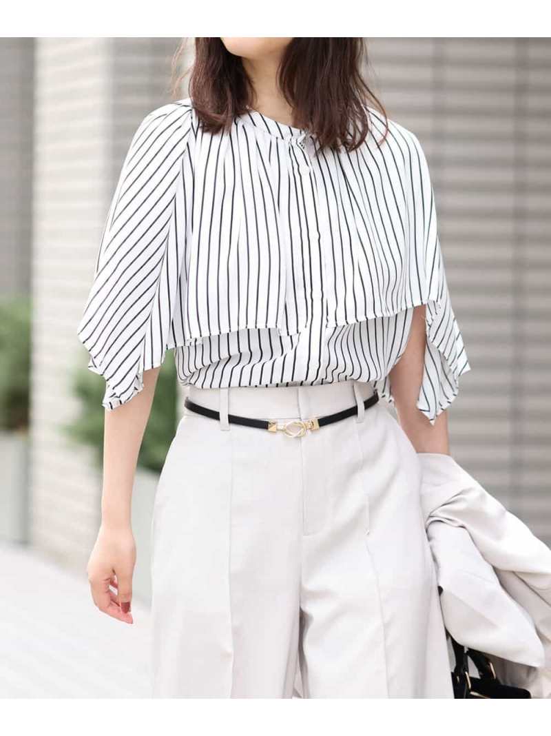 【SALE／50%OFF】ストライププリントケープブラウス a.v.v アー・ヴェ・ヴェ トップス シャツ・ブラウス ホワイト ネイビー【RBA_E】[Rakuten Fashion]のサムネイル
