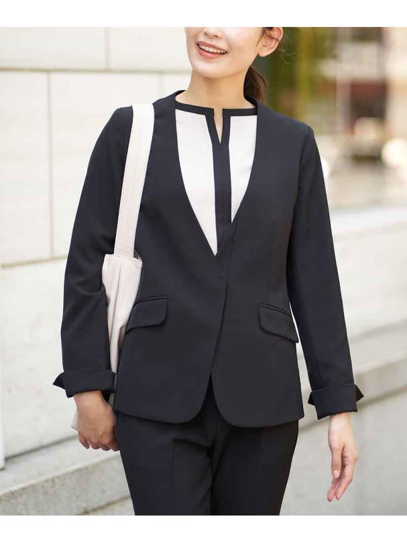 【SALE／59%OFF】【洗濯機で洗える/ストレッチ】メランジドライノーカラージャケット a.v.v アー・ヴェ..