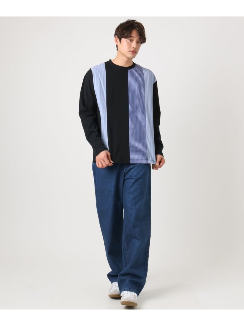 【SALE／30%OFF】【洗濯機で洗える】ストライプ切替クルーネックカットソー(デザテクシリーズ)【春の新作】 a.v.v アー・ヴェ・ヴェ トップス カットソー・Tシャツ ホワイト ブラック【RBA_E】【送料無料】[Rakuten Fashion]