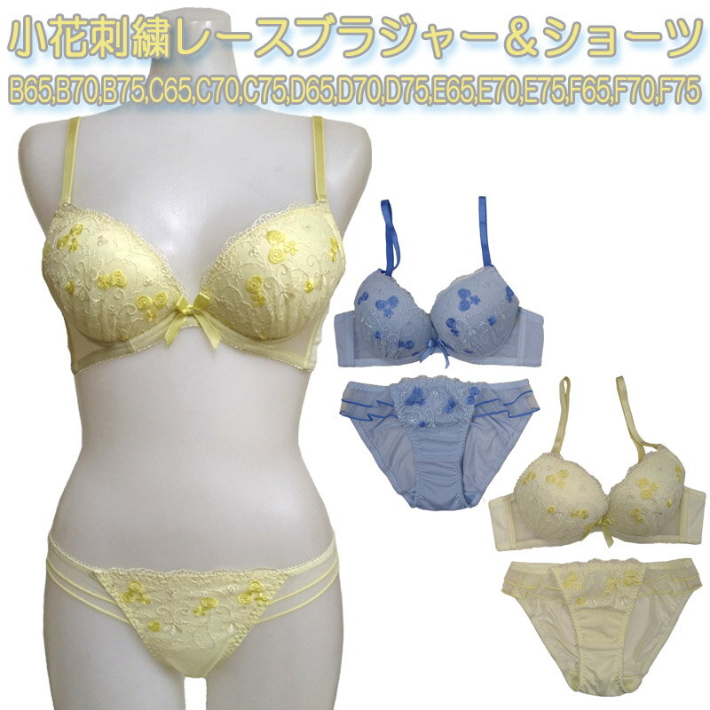 【メール便送料無料】小花刺繍レースブラジャー&ショーツ(B65/B70/B75/C65/C70/C75/D65/D70/D75/E65/E70/E75/F65/...