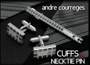 【andre courreges アンドレ・クレージュ】　ネクタイピン＆カフスセット　エポキシ　長方形　シルバー×ホワイト　ACT4002　ACC8002 ギフトBOX付き 送料無料 ギフト 人気 高級 ブランド 成人式 就職祝い 父の日 バレンタイン クリスマス