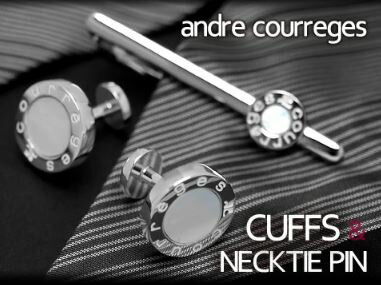 クレージュ ネクタイピン 【andre courreges アンドレ・クレージュ】　ネクタイピン＆カフスセット　シェル シルバー×ホワイト　ACT5202-ACC12002 ギフトBOX付き 送料無料 ギフト 人気 高級 ブランド 成人式 就職祝い 父の日 バレンタイン クリスマス