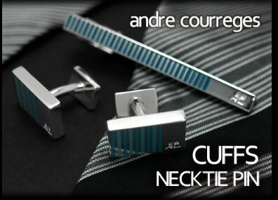 クレージュ ネクタイピン 【andre courreges アンドレ・クレージュ】　ネクタイピン＆カフスセット　ボーダー柄 ブルー×アクアブルー　ACT5204-ACC12004 ギフトBOX付き 送料無料 ギフト 人気 高級 ブランド 成人式 就職祝い 父の日 バレンタイン クリスマス