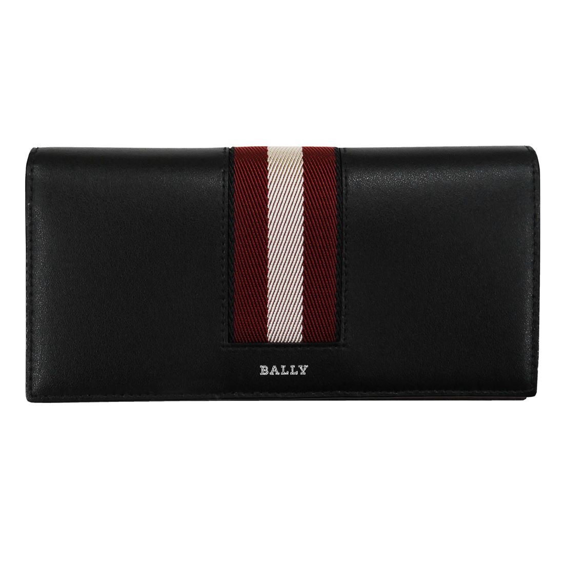 BALLY バリー BALEN 6302794 ブラック×レッド 二つ折り長財布（ファスナー小銭入れ有) メンズ　紳士　ブランド　ブラック　黒　黒色　ストライプ　ロゴ 　本革　レザー