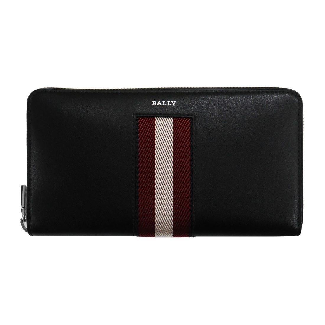 BALLY バリー BALEN 6302796 ブラック×レッド RF小銭入れ付き長財布（ファスナー小銭入れ有) メンズ　紳士　ブランド　ブラック　黒　黒色　ストライプ　ロゴ 　本革　レザー