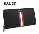 バリー 長財布 メンズ BALLY　バリー　ラウンドファスナー　ラウンドジップ　長財布　財布　ウォレット　TELEN LT/10 BLACK　6218049　メンズ　紳士　ブランド　ブラック　黒　黒色　赤　赤色　白　白色　ストライプ　ロゴ　本革　レザー　シンプル