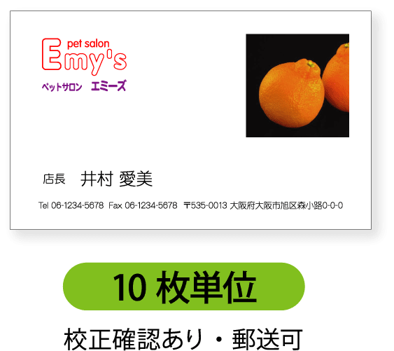 写真名刺 名刺印刷　名刺作成【10枚単位】写真を右上に配置したデザインです。人物写真、ペットの写真、風景、ショップカードや結婚二次会のサンクスカードなどにもお勧めです。写真を入稿頂いて名刺の印刷を承ります。