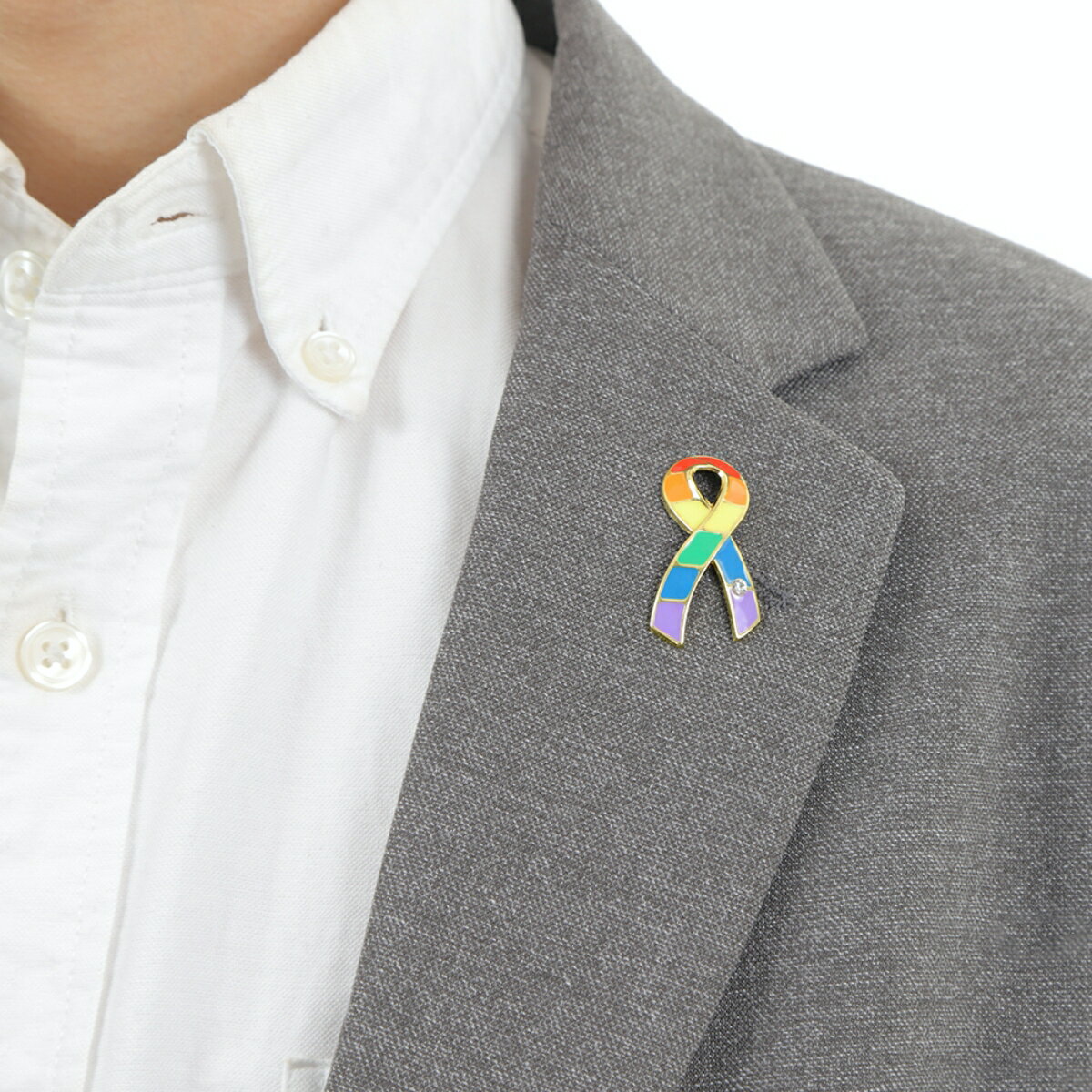 レインボーリボンピンバッジ大LGBTゲイレズプライド性的少数者アウェアネスバッチバッヂ