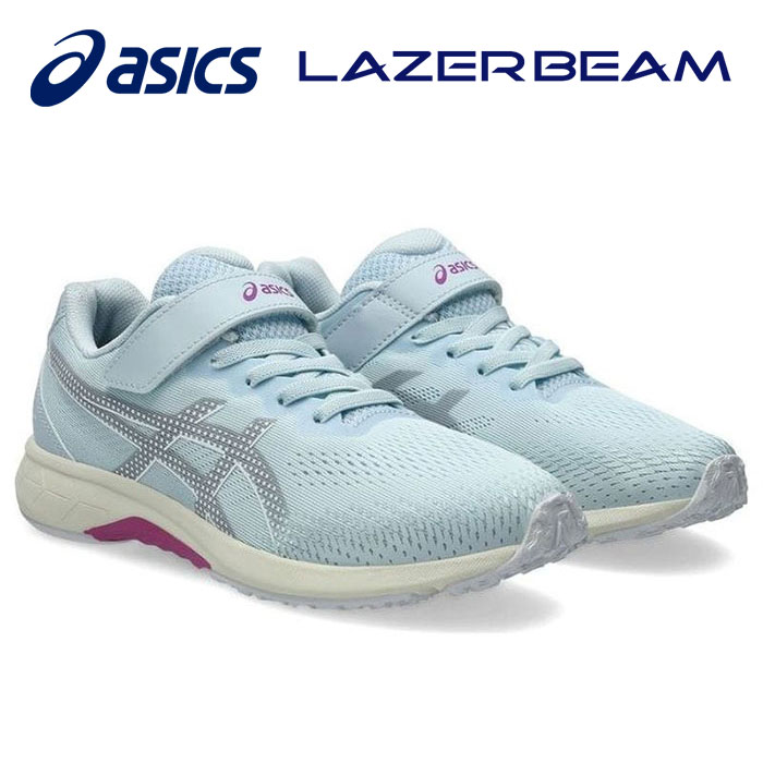★白底タイプ！ゴムヒモ＋1本ベルト★【 アシックス asics 】【シューズ 靴】 アシックス商事 ジュニア シューズ LAZERBEAM レーザービーム 子供 女の子 白底 スニーカー 運動靴 アシックス 1154A202 (020) ライトグレー/グレーブルー [250406][amz]