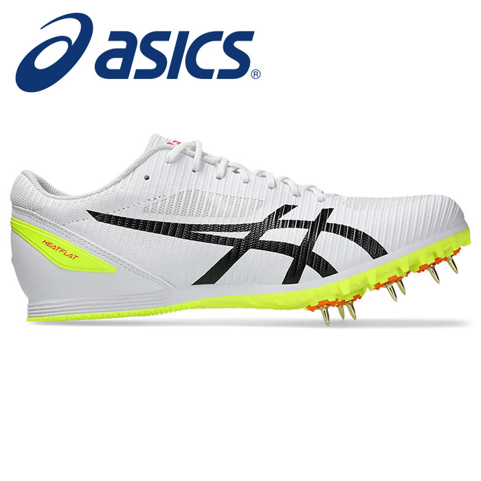 ★オールウェザー/土トラック兼用モデル★【2025年春夏モデル】【アシックス　asics】【シューズ　靴】 陸上 スパイク HEATFLAT ヒートフラット 12 短距離 ハードル 跳躍種目 メンズ レディース 男女兼用 アシックス 1093A195 (101) ホワイト/セーフティーイエロー [250314]