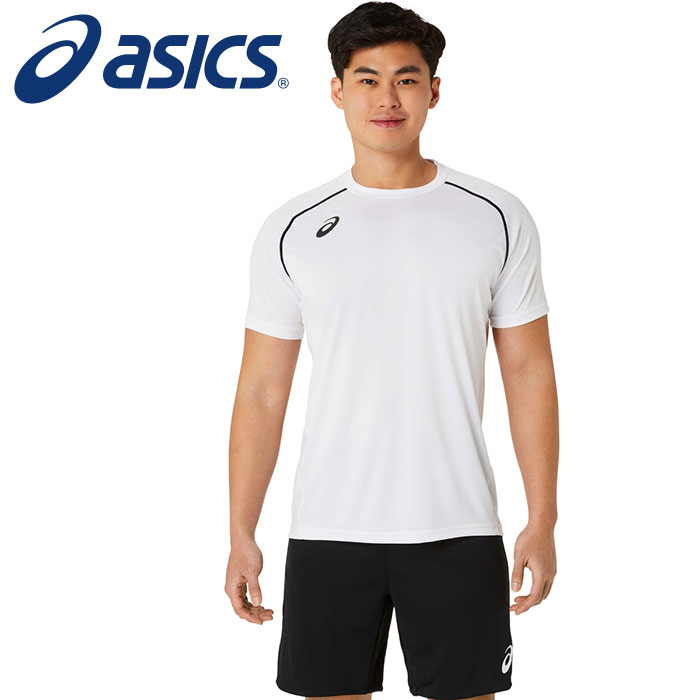 【メール便可230円】【2024年秋冬モデル】【アシックス　asics】【ウェア】バレー 半袖シャツ(バックプリントロゴ) メンズ レディース 男女兼用 2053A186 (100) ブリリアントホワイト [240909]