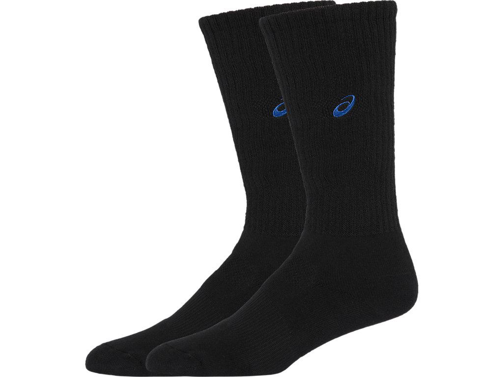 Awa-spo 楽天市場店の【メール便可230円】[2足まで同梱可]【 アシックス asics 】【ソックス　靴下】バレー ハイソックス ワンポイント メンズ レディース 男女兼用 ジュニア 子供 3053A137 (003) ブラックXブルー [230831][amz]｜アングル2