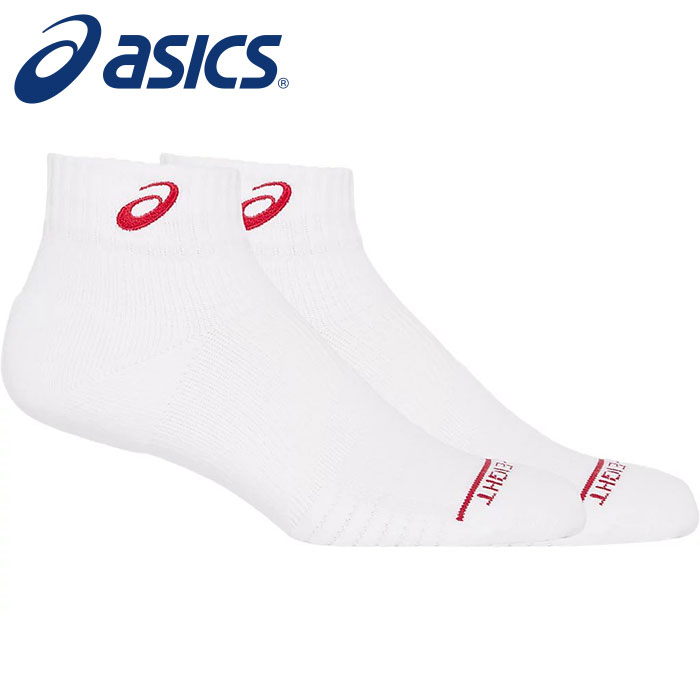 【メール便可230円】★ムレ軽減！つま先＆かかと部に厚手パイル使用★【アシックス　asics】【ソックス　靴下】バレー フィギュア エイト ソックス 13 メンズ レディース 男女兼用 3053A138 (101) ホワイトXレッド [230831] 父の日 プレゼント