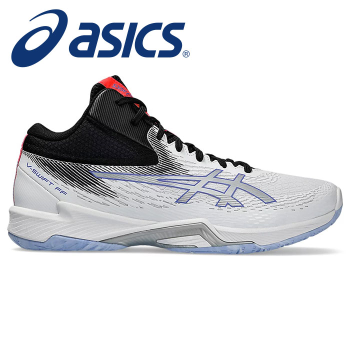 ★軽量＆クッション性を兼ね備えたミドルカ ットタイプ！靴幅：エクストラワイド★【アシックス　asics】【シューズ　靴】 バレーボールシューズ V-SWIFT(Vスイフト) FF MT 4 メンズ 1053A065 (100) ホワイト/ピュアシルバー [240228]